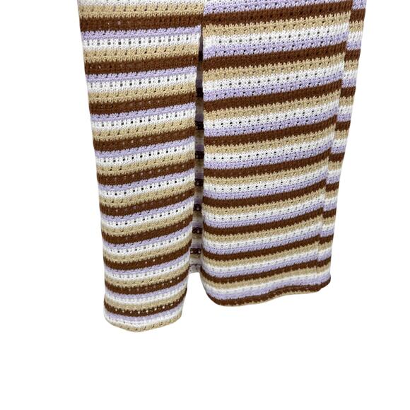 ASOS Crochet Maxi Dress Striped Size 4 White Brown Purple 70s Retro Cut Out - Picture 6 of 9